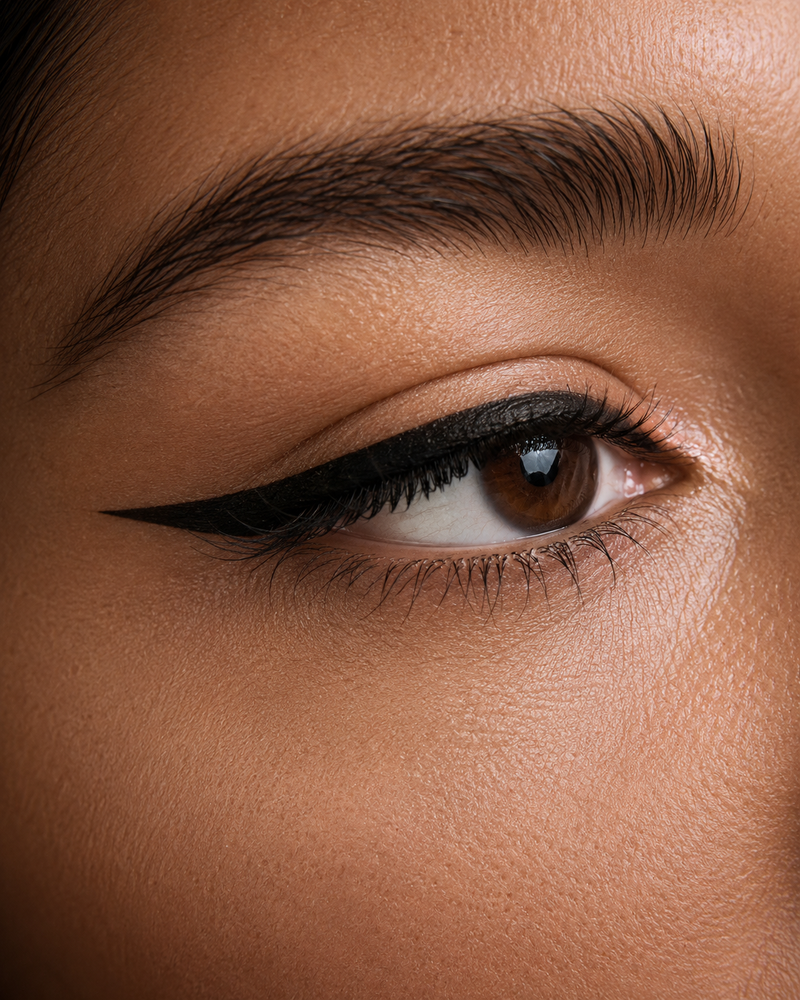 Woman wearing waterproof liquid eyeliner for all-day makeup