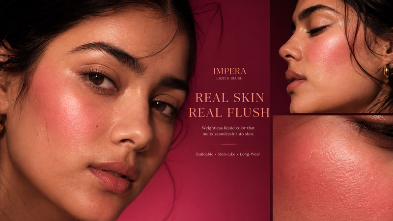 “Luxury feminine beauty campaign featuring IMPERA blush and lipstick styling”