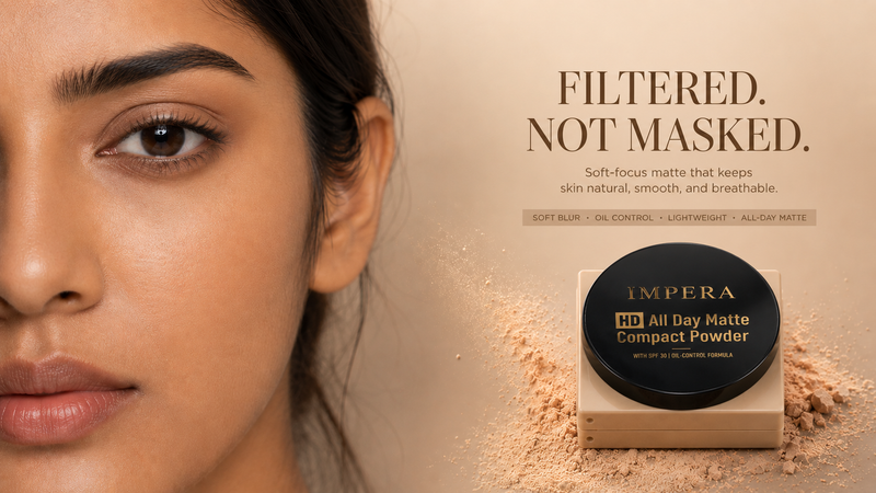 “Soft glam beauty portrait with nude makeup and radiant skin finish”