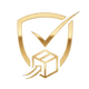 Gold logo with a shield and checkmark on a white background