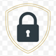 Lock icon on a shield with a transparent background