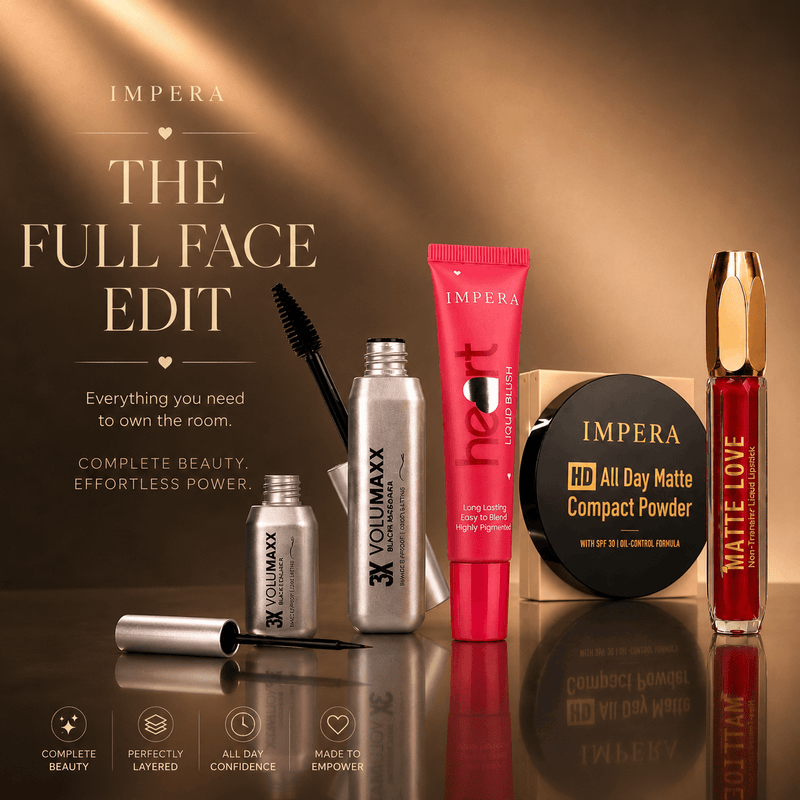 full face makeup kit“Smooth compact powder texture swirl with soft matte nude finish”