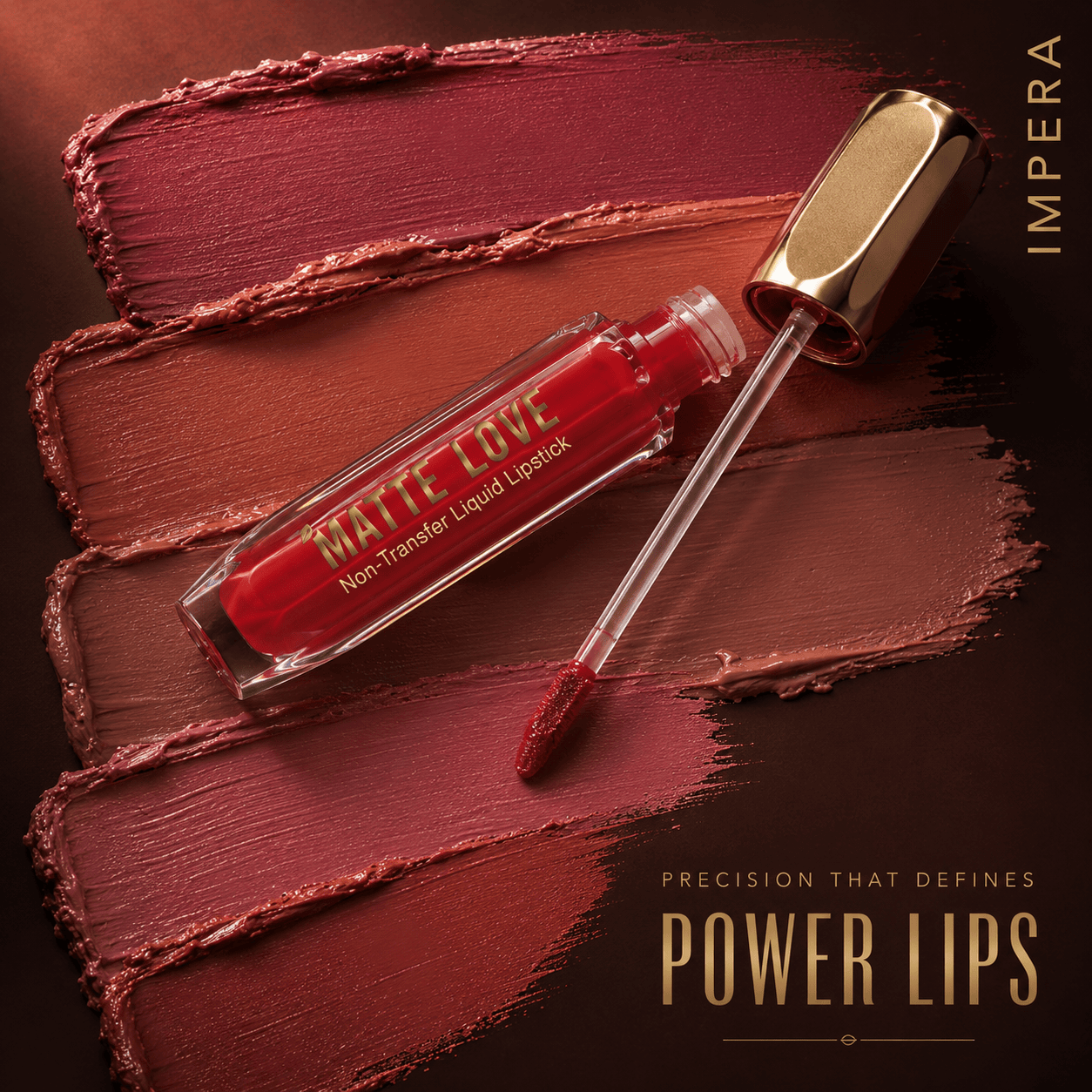 “Luxury matte liquid lipstick flatlay featuring IMPERA Matte Love collection”