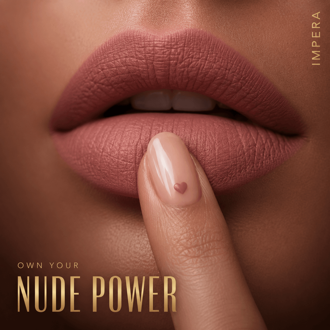 “Soft nude matte lips with full coverage IMPERA matte liquid lipstick finish”