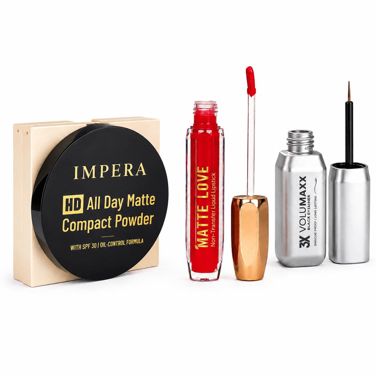 Compact Lipstick and Eyeliner Set - The Finishing Edit featuring matte powder and liquid lipstick.