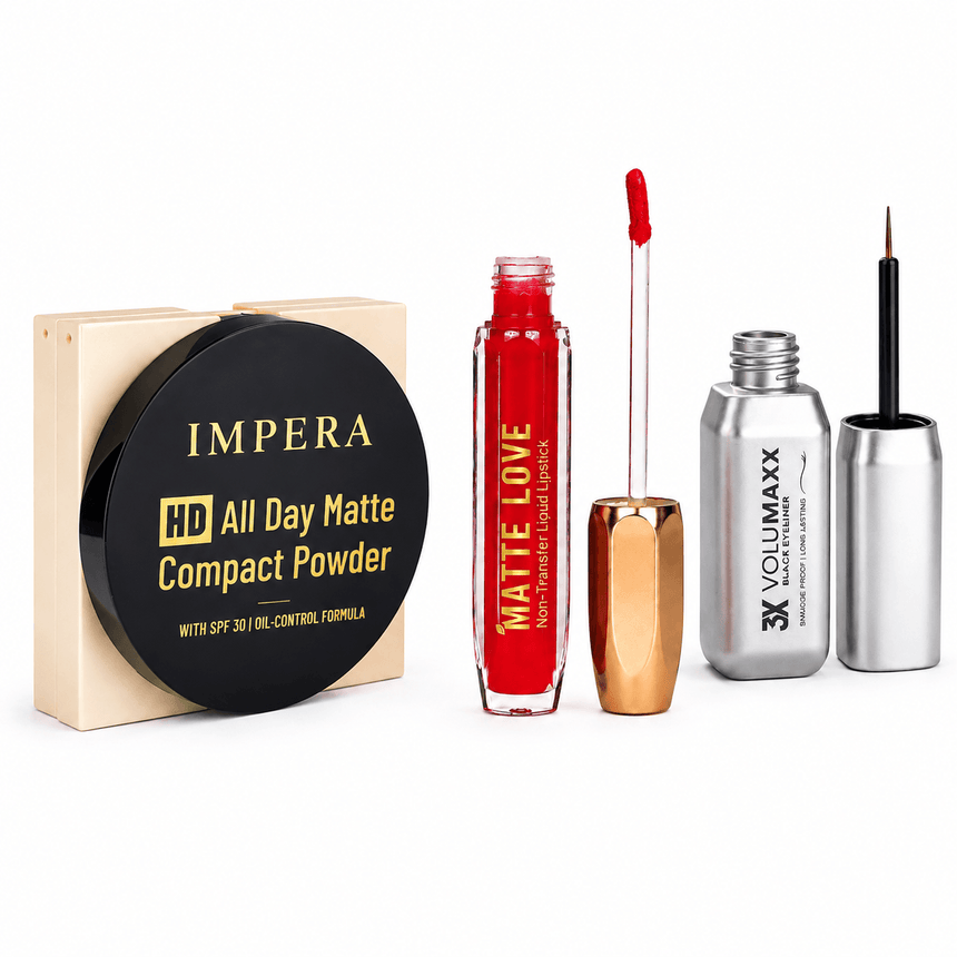 Compact Lipstick and Eyeliner Set - The Finishing Edit featuring matte powder and liquid lipstick.