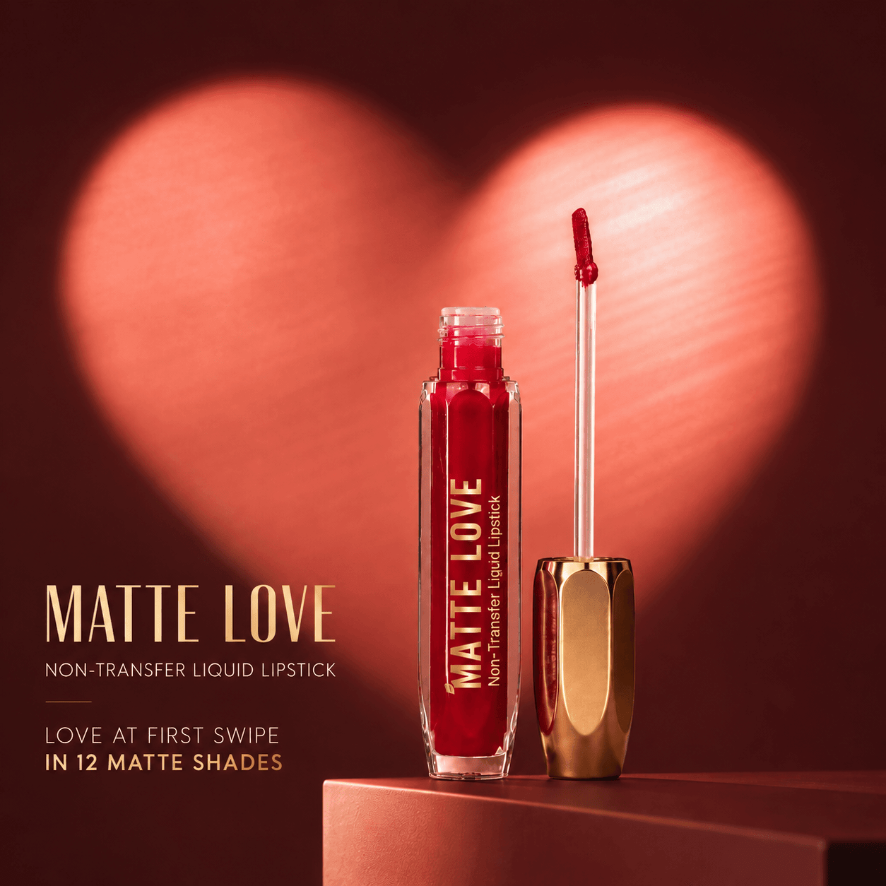 “Luxury heart-shaped matte liquid lipstickcampaign featuring IMPERA Matte Love collection”