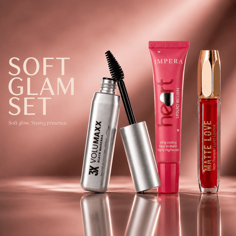 soft glam makeup setIMPERA Matte Love liquid lipstick campaign with soft glam nude makeup