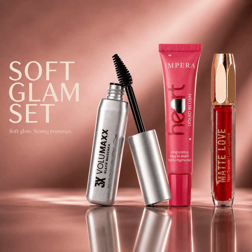 soft glam makeup setIMPERA Matte Love liquid lipstick campaign with soft glam nude makeup